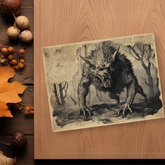 Vintag Werewolf Halloween Decoupage Postkarte