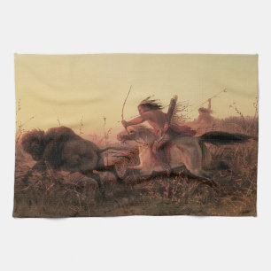 Vintag West, Indian Buffalo Hunt von Charles Wimar Geschirrtuch