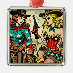 Vintag Western Cowgirl Comicen Ornament Aus Metall
