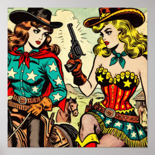 Vintag Western Cowgirl Comicen Poster