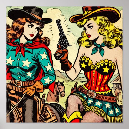 Vintag Western Cowgirl Comicen Poster (Vorne)