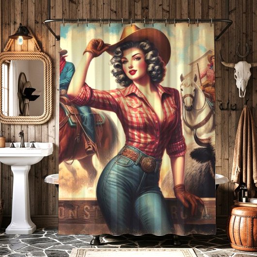 Vintag Western Cowgirl Duschvorhang