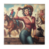 Vintag Western Cowgirl Fliese (Vorderseite)