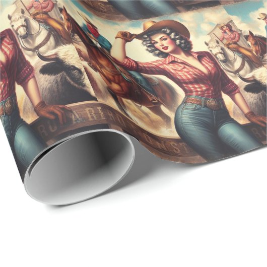 Vintag Western Cowgirl Geschenkpapier (Rolleneckpunkt)
