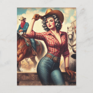 Vintag Western Cowgirl Postkarte