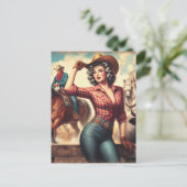 Vintag Western Cowgirl Postkarte (Stehend Vorderseite)