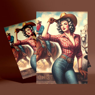 Vintag Western Cowgirl Postkarte