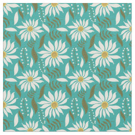 Vintag White Daisy Türkis Floral Stoff