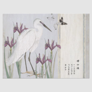 Vintag White Egret Lila Iris Butterfly Japanisch Seidenpapier