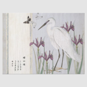 Vintag White Egret Lila Iris Butterfly Japanisch Seidenpapier