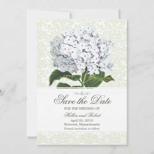 Vintag-White-Hydrangea Save the Date (Vorderseite)