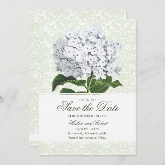 Vintag-White-Hydrangea Save the Date (Vorne/Hinten)