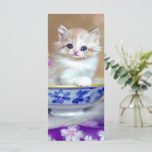 Vintag White Kitten Illustration (Stehend Vorderseite)