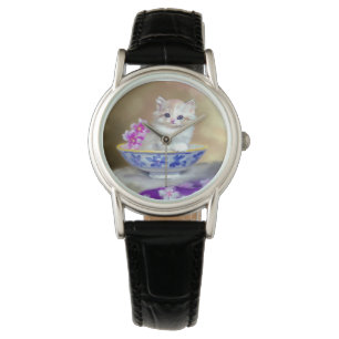 Vintag White Kitten Illustration Armbanduhr