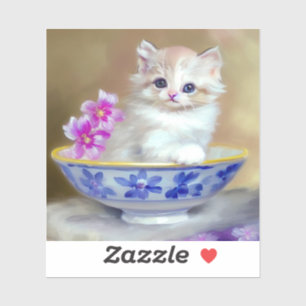 Vintag White Kitten Illustration Aufkleber