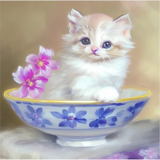 Vintag White Kitten Illustration Aufkleber (Vorderseite)