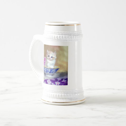Vintag White Kitten Illustration Bierglas (Vorderseite Links)