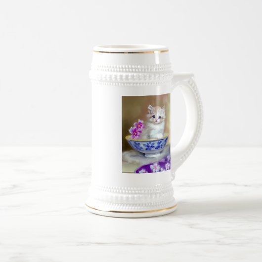 Vintag White Kitten Illustration Bierglas (VorderseiteRechts)
