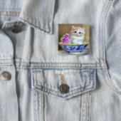 Vintag White Kitten Illustration Button (Beispiel)