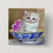 Vintag White Kitten Illustration Button (Vorderseite)