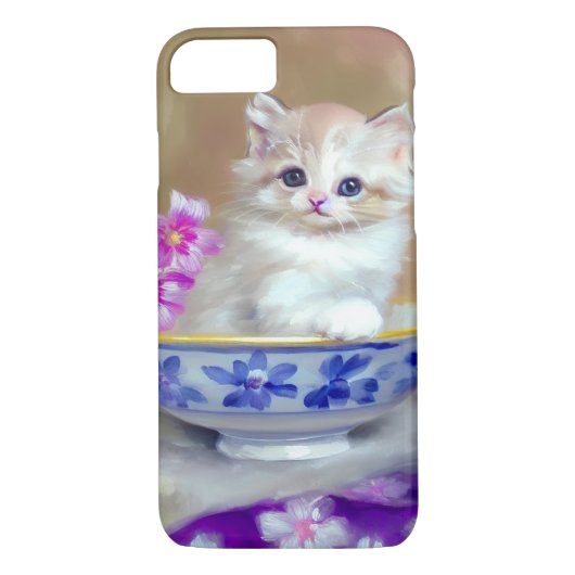 Vintag White Kitten Illustration Case-Mate iPhone Hülle (Rückseite)