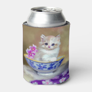 Vintag White Kitten Illustration Dosenkühler