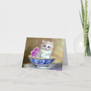 Vintag White Kitten Illustration Einladung