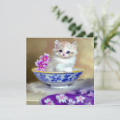 Vintag White Kitten Illustration Einladung (Stehend Vorderseite)