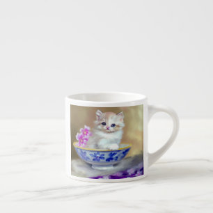 Vintag White Kitten Illustration Espressotasse