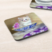 Vintag White Kitten Illustration Getränkeuntersetzer (Linke Seite)