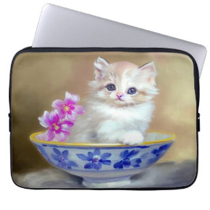 Vintag White Kitten Illustration Laptopschutzhülle