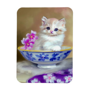 Vintag White Kitten Illustration Magnet