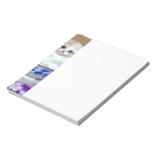Vintag White Kitten Illustration Notizblock (Rotiert)