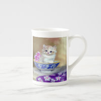 Vintag White Kitten Illustration