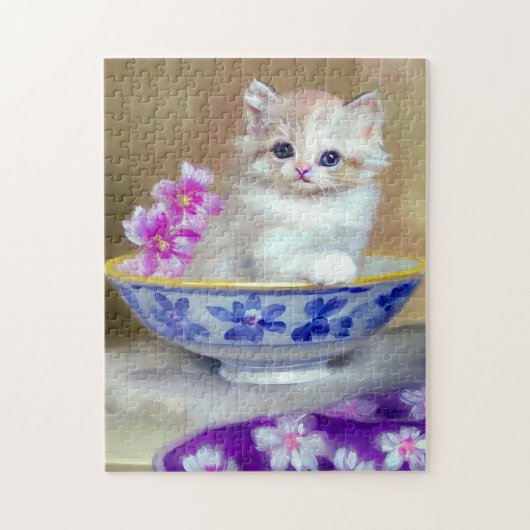 Vintag White Kitten Illustration Puzzle (Vertikal)