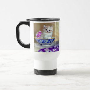 Vintag White Kitten Illustration Reisebecher