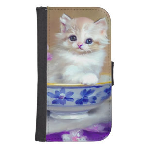 Vintag White Kitten Illustration Galaxy S4 Geldbeutel Hülle