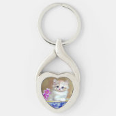 Vintag White Kitten Illustration Schlüsselanhänger (Vorderseite)