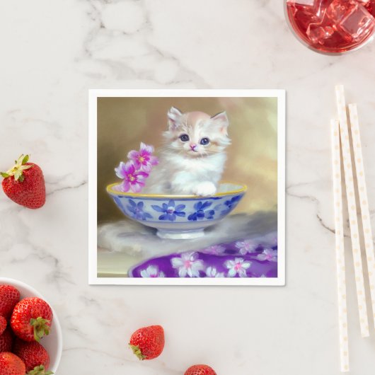 Vintag White Kitten Illustration Serviette (Beispiel)