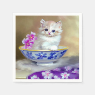 Vintag White Kitten Illustration Serviette