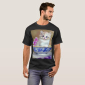 Vintag White Kitten Illustration T-Shirt (Vorne ganz)