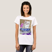 Vintag White Kitten Illustration T-Shirt (Vorne ganz)