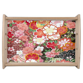 Vintag White Red Japanisch Kimono Blume Serviertablett