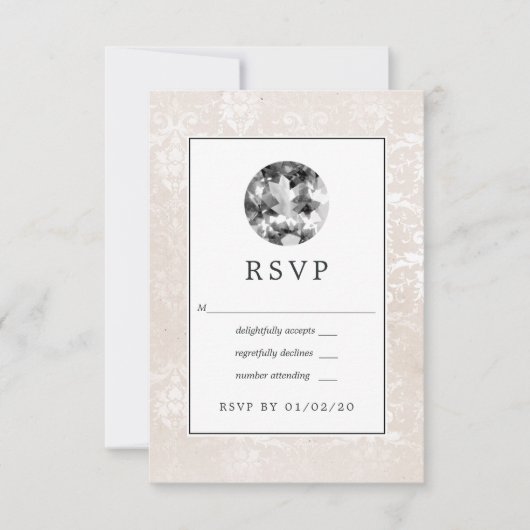 Vintag White Wedding Diamond RSVP Karte (Vorderseite)