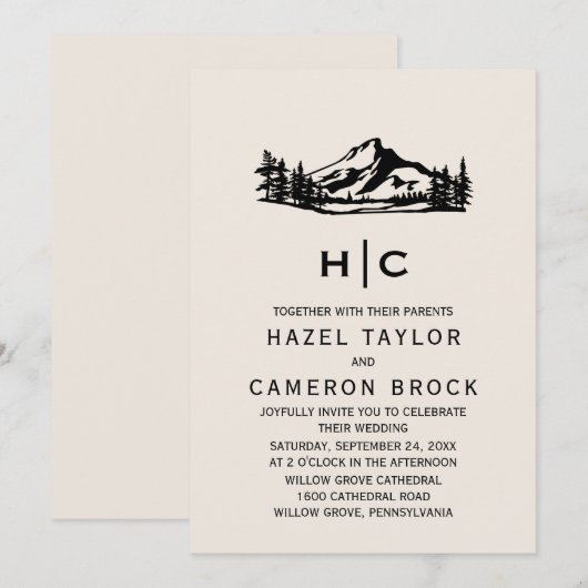 Vintag Wilderness Monogram Wedding Einladung (Vorne/Hinten)