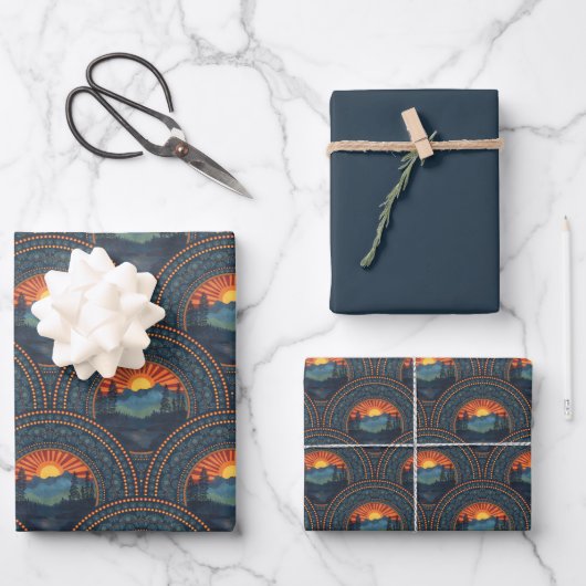 Vintag Wilderness Sunset Mandala Art Deco Geschenkpapier Set (Vorderseite)
