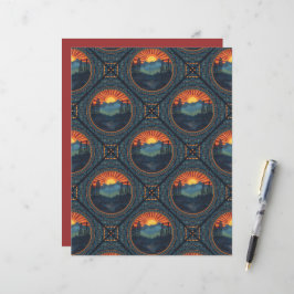 Vintag Wilderness Sunset Mandala Geometric Tile