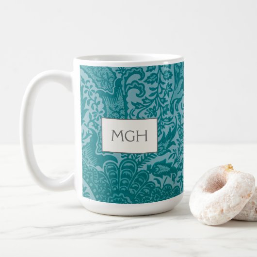 Vintag William Morris Aquamarin Botanisches Monogr Kaffeetasse (Mit Donut)