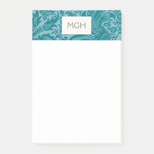 Vintag William Morris Aquamarin Botanisches Monogr Post-it Klebezettel (Vorderseite)