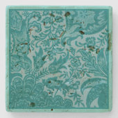 Vintag William Morris Aquamarin Green Botanical Steinuntersetzer (Vorderseite)